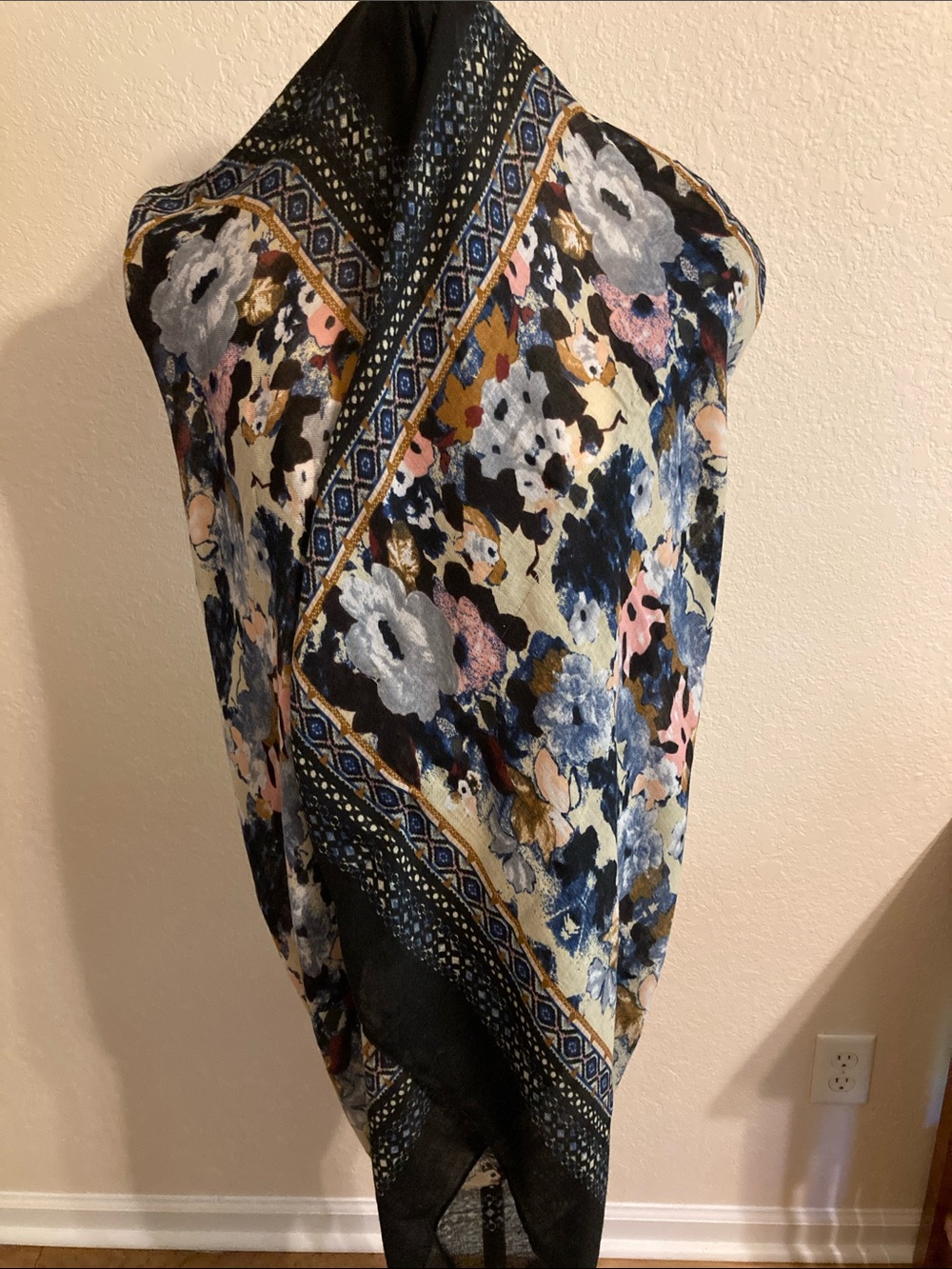 Banana Republic Navy Floral Infinity Scarf with Blue, Pink & Gold Accents - Picture 2 of 5